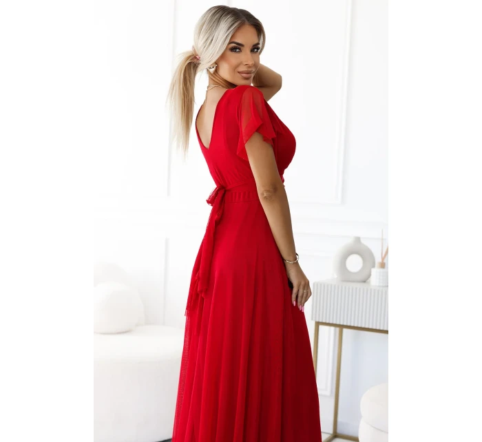 Dlouhé šaty s výstřihem a krátkými rukávy model 21138313 - numoco basic Dlouhé šaty s výstřihem a krátkými rukávy model 21138313 - numoco basic