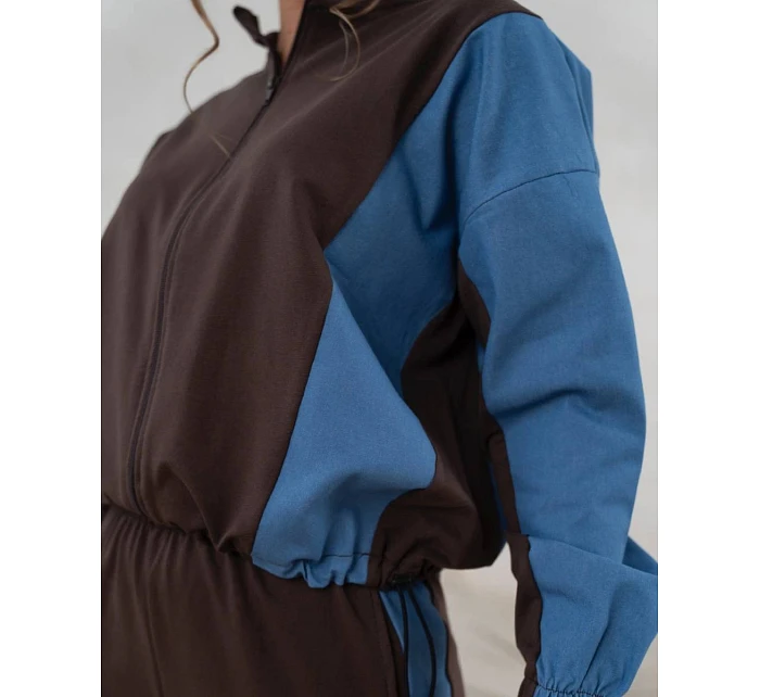 Tepláková souprava mikina na zip + široké kalhoty čokoládově modrá (821151)