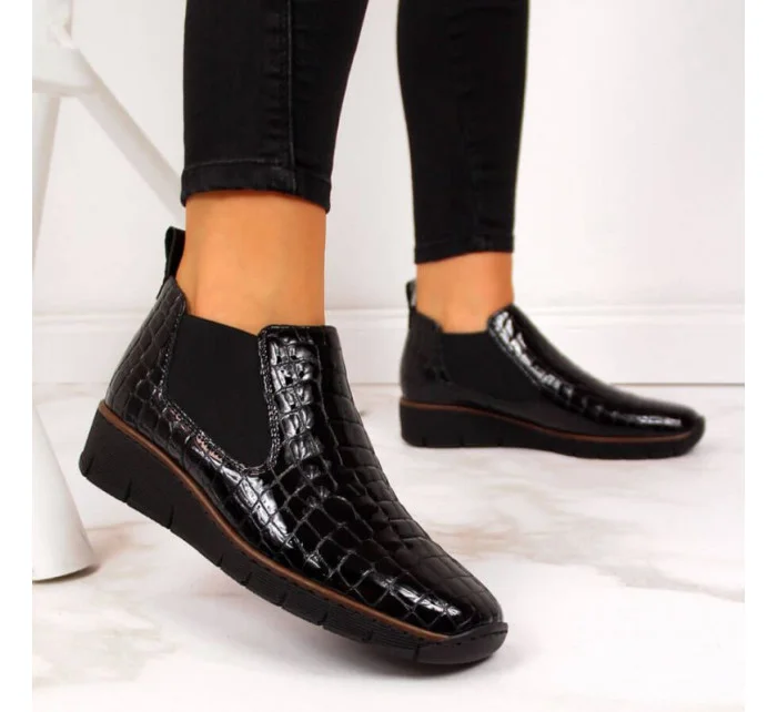 Kožené boty z hadí kůže Rieker W R474 černé Kožené boty z hadí kůže Rieker W R474 černé