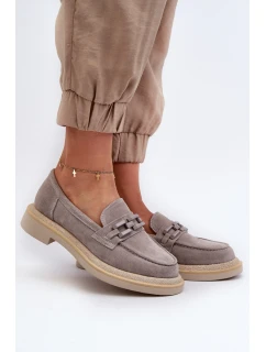 Dámské semišové mokasíny na plochém podpatku s ozdobou D&A TW101 Šedé