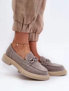 Dámské semišové mokasíny na plochém podpatku s ozdobou D&A model 21662120 Šedé - S.Barski