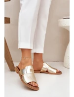 Elegantní Pantofle Z Přírodní Kůže Na Plochém Podpatku model 21684082 Zlaté - Zazoo