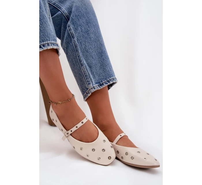 Dámské baleríny s páskem a sponou béžové Janelor
