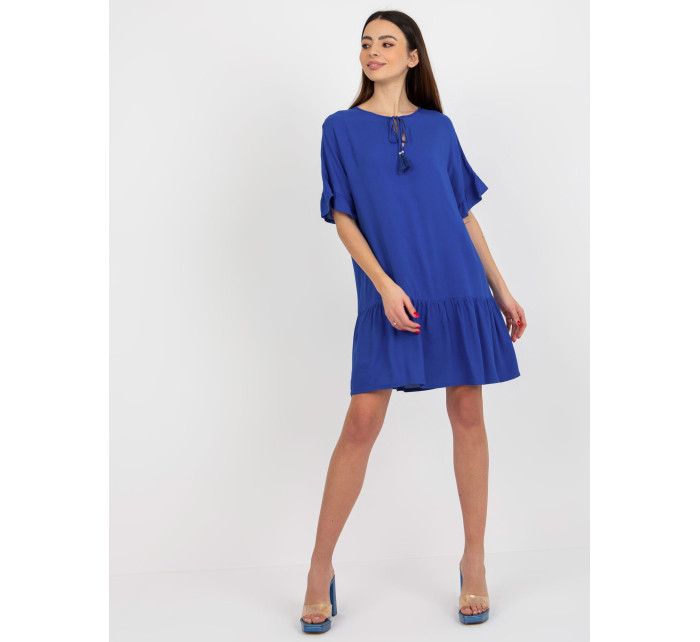 Sindy SUBLEVEL kobaltově modré viskózové volánové šaty