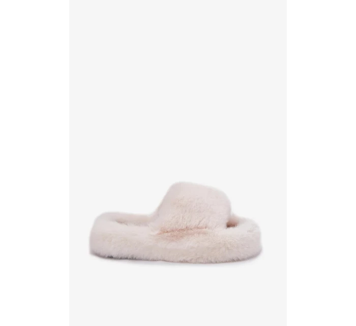 Dámské pantofle s kožíškem Biella – světle béžové