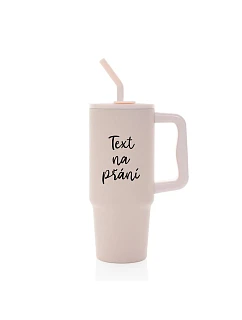 TEXT NA PŘÁNÍ - růžový cestovní termohrnek 900 ml