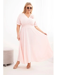 Dámské šaty Plus Size s výstřihem do V a nařaseným pasem pudrově růžové