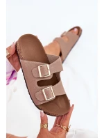 Dámské sandály se zlatými sponami a prošíváním khaki Lunera Dámské sandály se zlatými sponami a prošíváním khaki Lunera