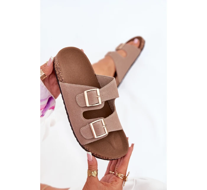 Dámské sandály se zlatými sponami a prošíváním khaki Lunera Dámské sandály se zlatými sponami a prošíváním khaki Lunera