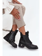 Kožené dámské kozačky na nízkém podpatku model 21713393 Černé - VINCEZA