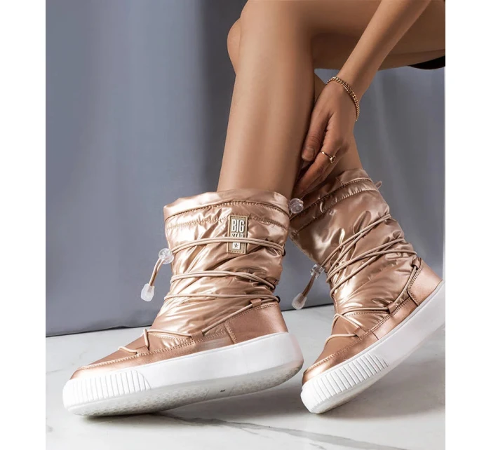 Dámské metalické INT1783B  zateplené sněhule Béžová - Big Star