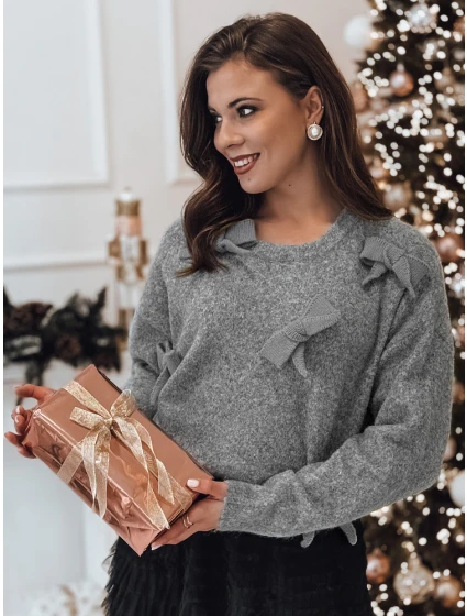 Dámský svetr s mašlemi v jedné velikosti světle šedý Dstreet model 21982129 - FashionStreet