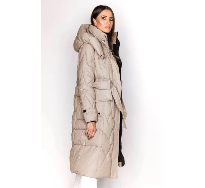 Béžová péřová bunda se stojáčkem a kapucí model 21244382 - Ann Gissy