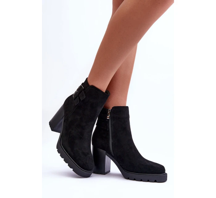 Kožené Boty Na Podpatku Černé model 21632219 - Boto