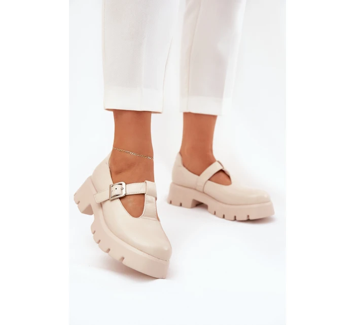 Dámské Polobotky S Přezkou Na Platformě A Plochém Podpatku Béžové model 21690535 - Boto
