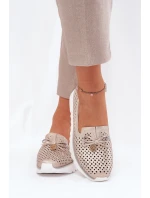 Dámské Kožené Ažurové Polobotky Z Přírodní Kůže D&A LR51-631 Zlaté Dámské Kožené Ažurové Polobotky Z Přírodní Kůže D&A LR51-631 Zlaté