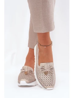 Dámské Kožené Ažurové Polobotky Z Přírodní Kůže D&A LR51-631 Zlaté