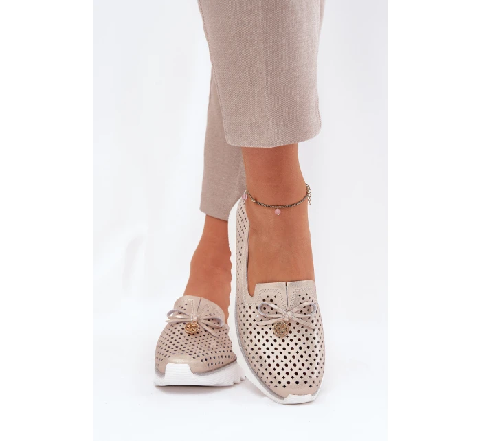 Dámské Kožené Ažurové Polobotky Z Přírodní Kůže D&A LR51-631 Zlaté Dámské Kožené Ažurové Polobotky Z Přírodní Kůže D&A LR51-631 Zlaté