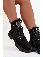 Dámské zateplené workery z eko semiše s bižuterní ozdobou – černé Miryssa Dámské zateplené workery z eko semiše s bižuterní ozdobou – černé Miryssa