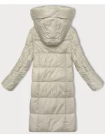 Dámská zimní bunda v barvě ecru s kapucí model 21248772 - Glakate Dámská zimní bunda v barvě ecru s kapucí model 21248772 - Glakate
