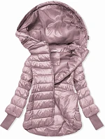 Dámská krátká bunda s pletenými žebrovanými lemy růžová (P22/P3-6636/P3-6023-52)