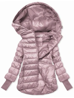 Krátká růžová dámská bunda s úpletovými stahovacími lemy (P22/P3-6636/P3-6023-52)