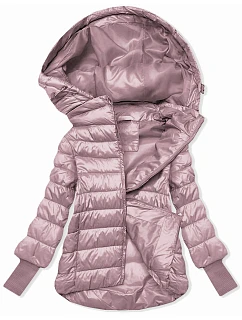 Dámská krátká bunda s pletenými žebrovanými lemy růžová (P22/P3-6636/P3-6023-52)