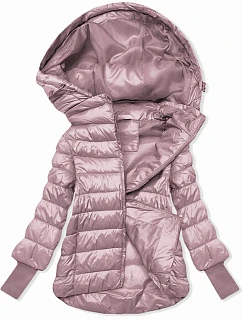 Dámská krátká bunda s pletenými žebrovanými lemy růžová (P22/P3-6636/P3-6023-52)