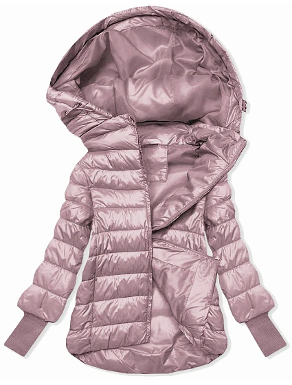 Dámská krátká bunda s pletenými žebrovanými lemy růžová (P22/P3-6636/P3-6023-52) Dámská krátká bunda s pletenými žebrovanými lemy růžová (P22/P3-6636/P3-6023-52)