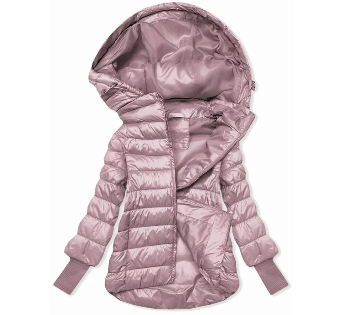 Krátká růžová dámská bunda s úpletovými stahovacími lemy (P22/P3-6636/P3-6023-52) Krátká růžová dámská bunda s úpletovými stahovacími lemy (P22/P3-6636/P3-6023-52)