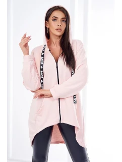 Mikina s delšími zády a kapucí pudrově růžová