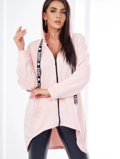 Mikina s delšími zády a kapucí pudrově růžová