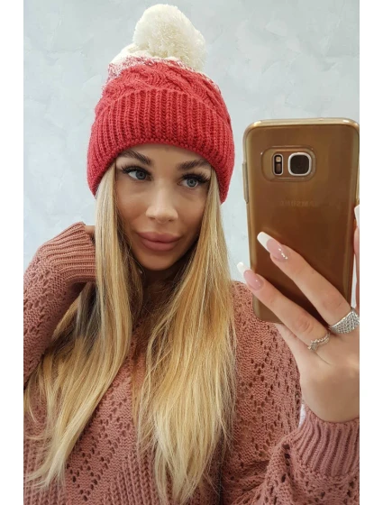 Fleecová čepice Ilona K218 malpberry+ecru Fleecová čepice Ilona K218 malpberry+ecru