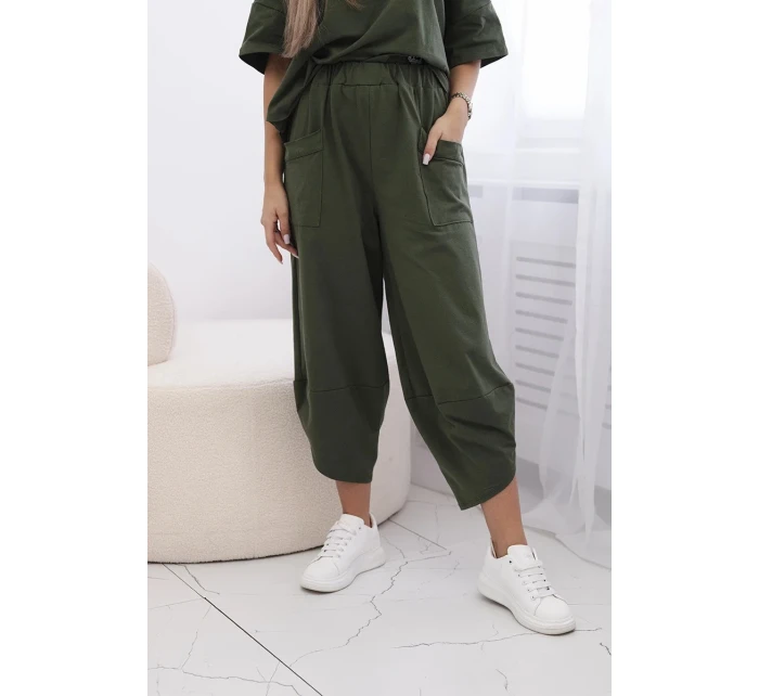 Bavlněný komplet halenka + kalhoty světlá khaki