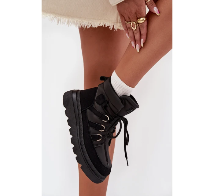 Dámské kotníkové boty Liorae trapery na platformě – černé Dámské kotníkové boty Liorae trapery na platformě – černé