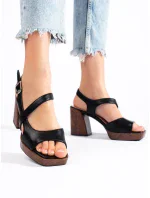 Stylové dámské černé  sandály na širokém podpatku