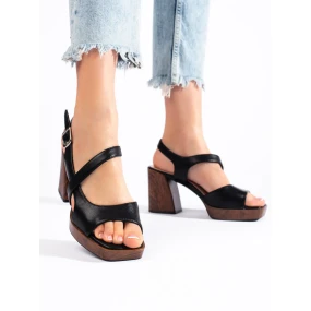 Stylové dámské černé  sandály na širokém podpatku