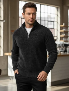 Pánský svetr s límečkem tmavě šedý FashionStreet WX2351