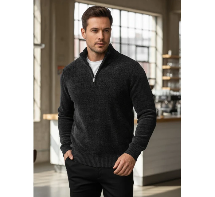 Pánský svetr s límečkem tmavě šedý FashionStreet WX2351