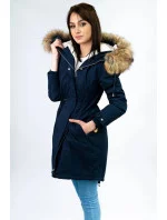 Tmavě modrá dámská zimní bunda parka s kapucí a odepínací kožešinovou podšívkou model 21242084 - Libland