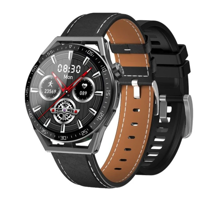 Rubicon RNCE88-1 Smartwatch Black- Černý silikonový řemínek + černý kožený řemínek Rubicon RNCE88-1 Smartwatch Black- Černý silikonový řemínek + černý kožený řemínek