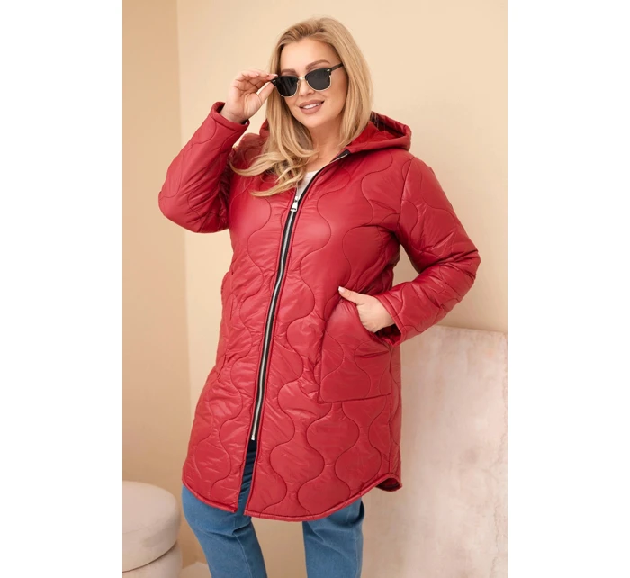 Dámská zimní prošívaná bunda Plus Size s kapucí bordová