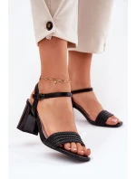 Dámské Sandály Na Podpatku S Krystaly A Pletením 62228 Černé Vinceza