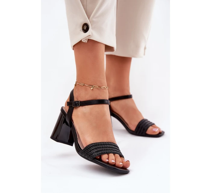 Dámské Sandály Na Podpatku S Krystaly A Pletením 62228 Černé Vinceza