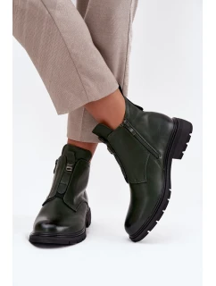 Zateplené dámské boty na zip s ozdobným prvkem tmavě zelené Roselle