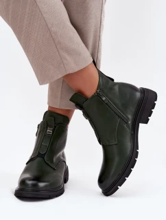 Zateplené dámské boty na zip s ozdobným prvkem tmavě zelené Roselle