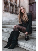 kozačky na jehlovém podpatku z veluru vyhřívané černé model 21757771 - Boto