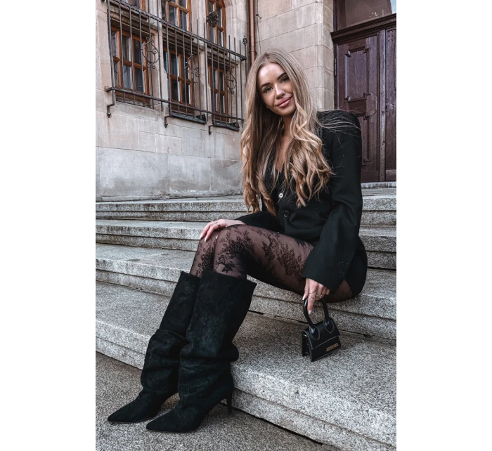 kozačky na jehlovém podpatku z veluru vyhřívané černé model 21757771 - Boto