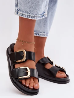 Dámské eko kožené nazouváky s zlatými sponami Černé model 21960848 - Boto