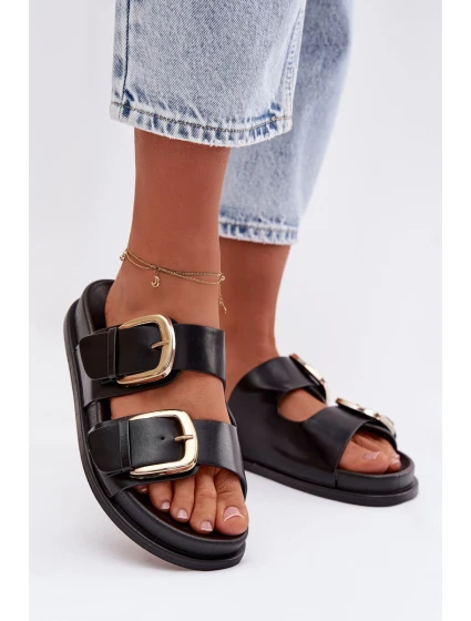 Dámské eko kožené nazouváky s zlatými sponami Černé model 21960848 - Boto